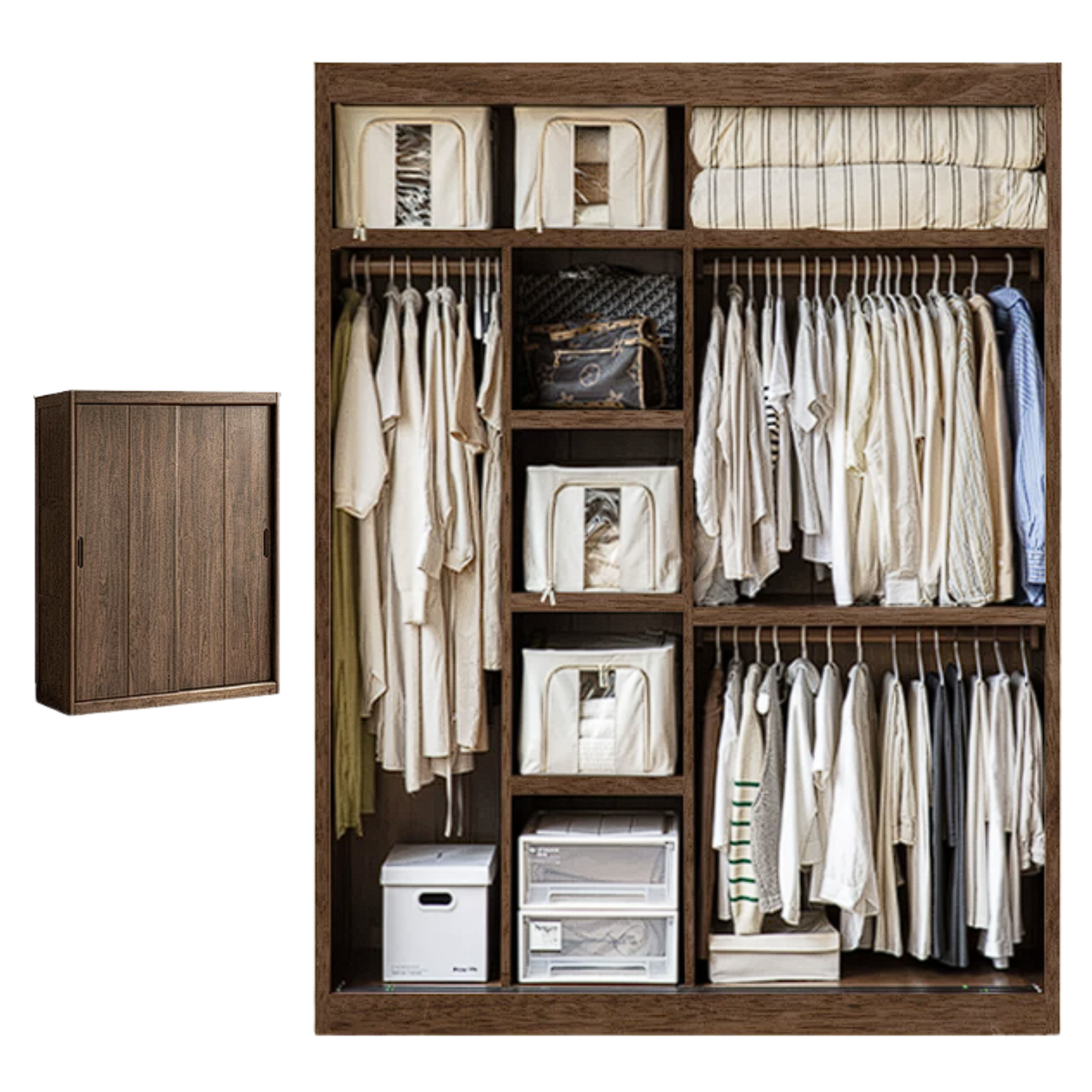 Black Walnut, Golden Sandalwood Solid Wood Wardrobe Sliding Door
