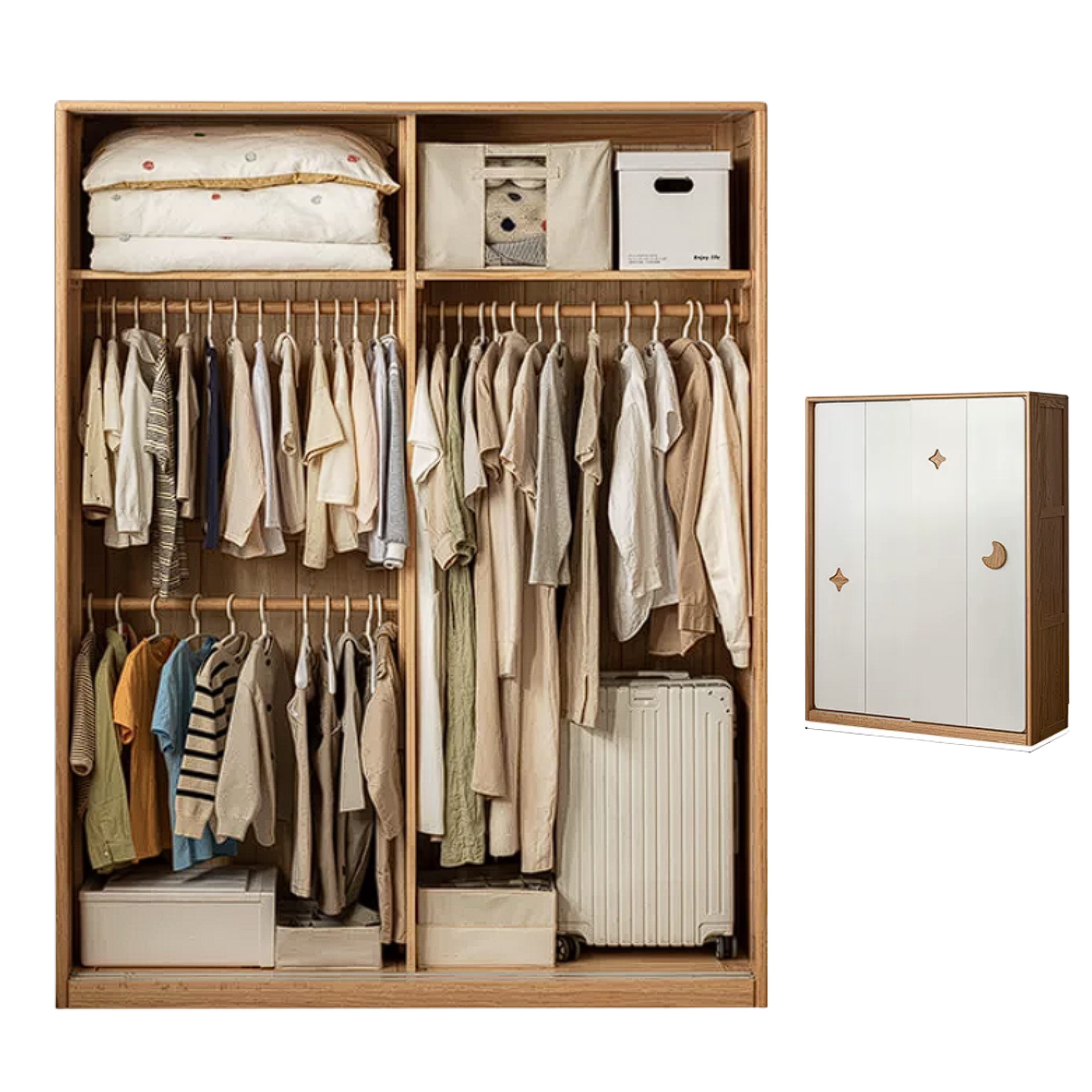 Oak Solid Wood Kids Sliding Door Wardrobe