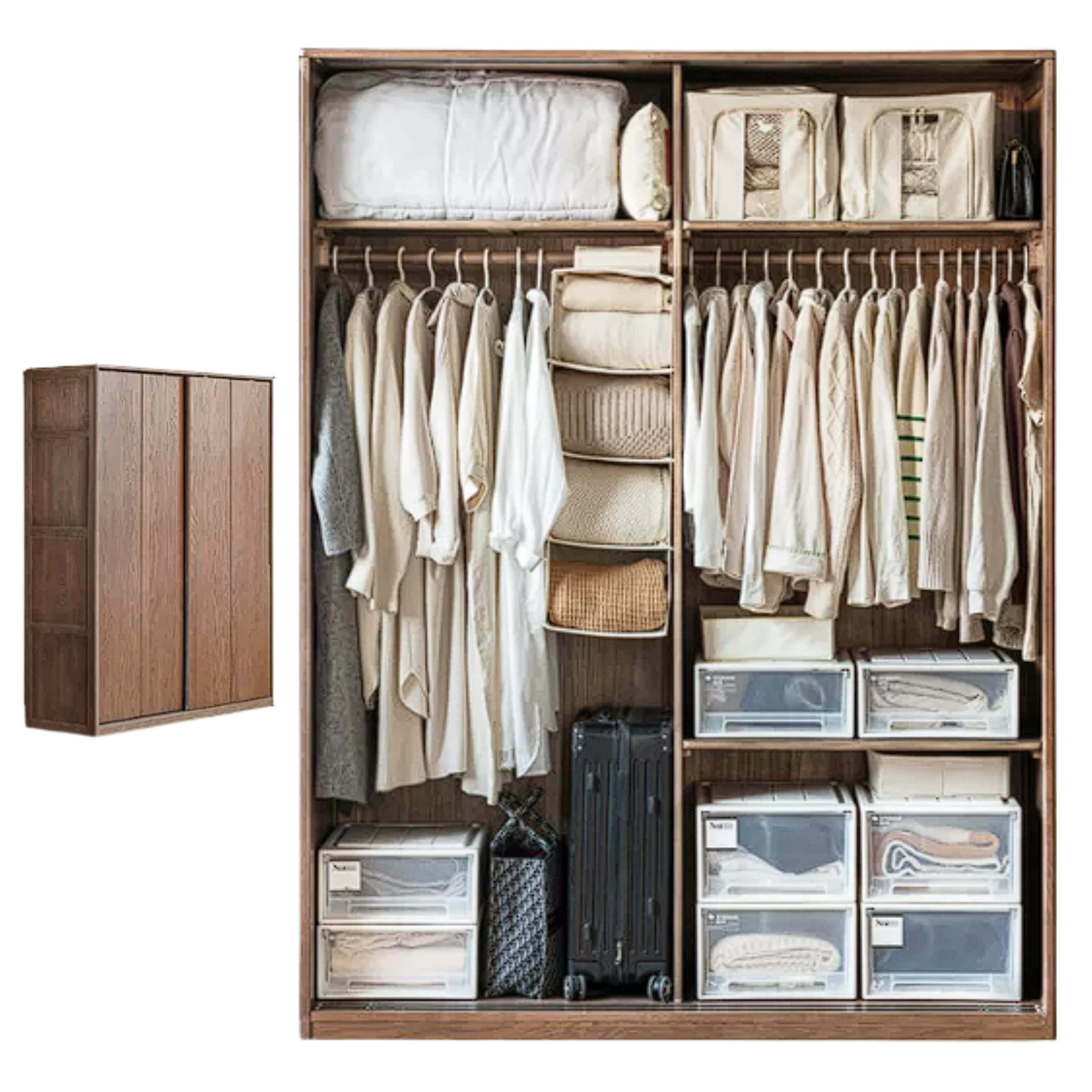 Oak Solid Wood Sliding Door Modern Wardrobe