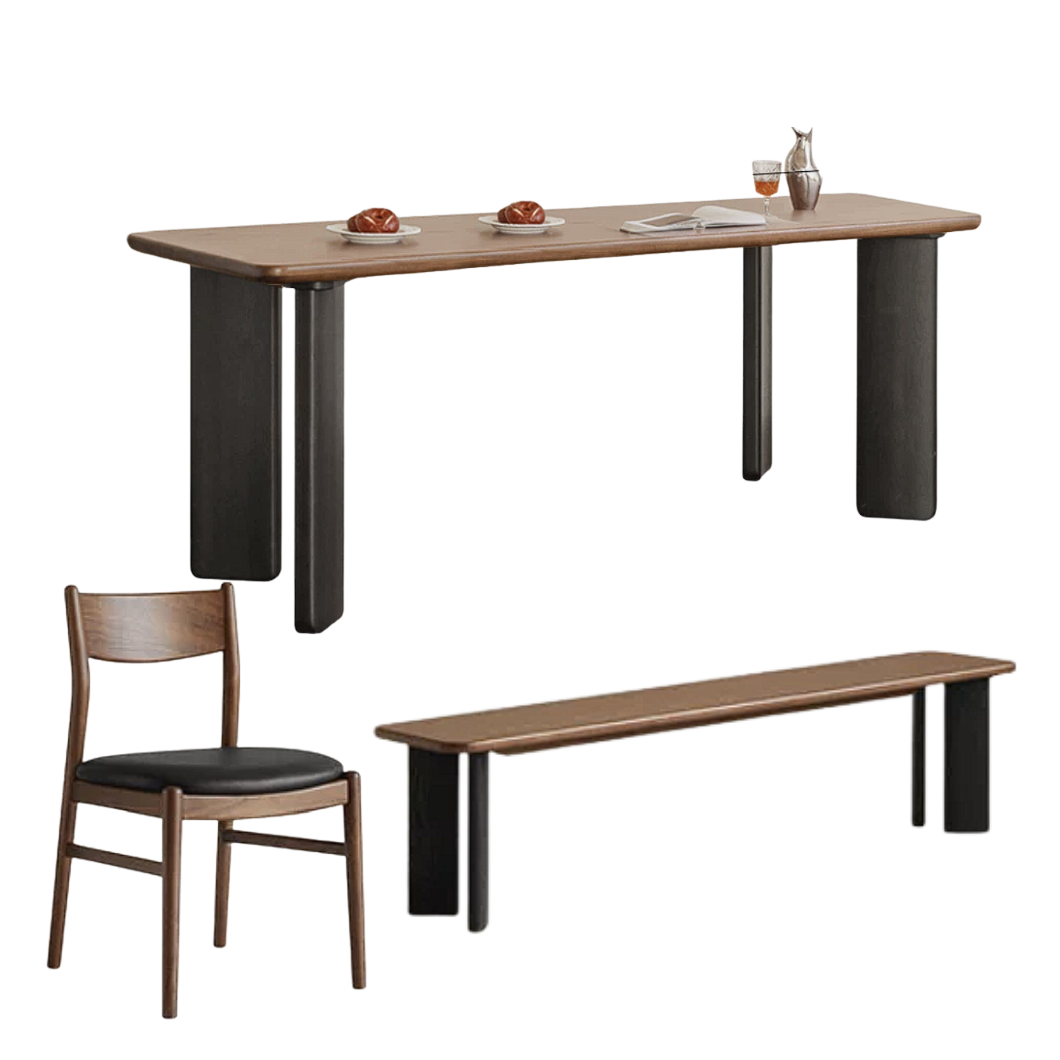 Black Walnut, Ash, Golden Pearwood Solid Wood Light Luxury Rectangular Dining Table