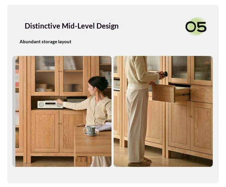 Oak, Solid Rubberwood Modern Minimalist Combination Bookcase