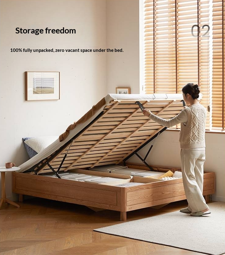 Oak Solid Wood Platform Box Bed, Headboard-Free Box Bed