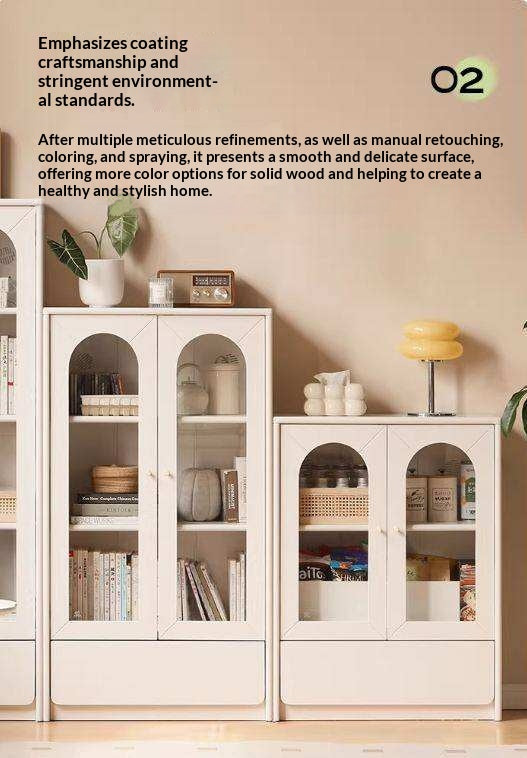 Solid RubberWood Bookcase With Door French Cream Style