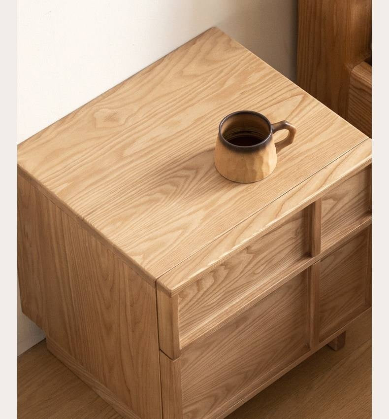 Ash Solid Wood Wabi-Sabi Style Nightstand.