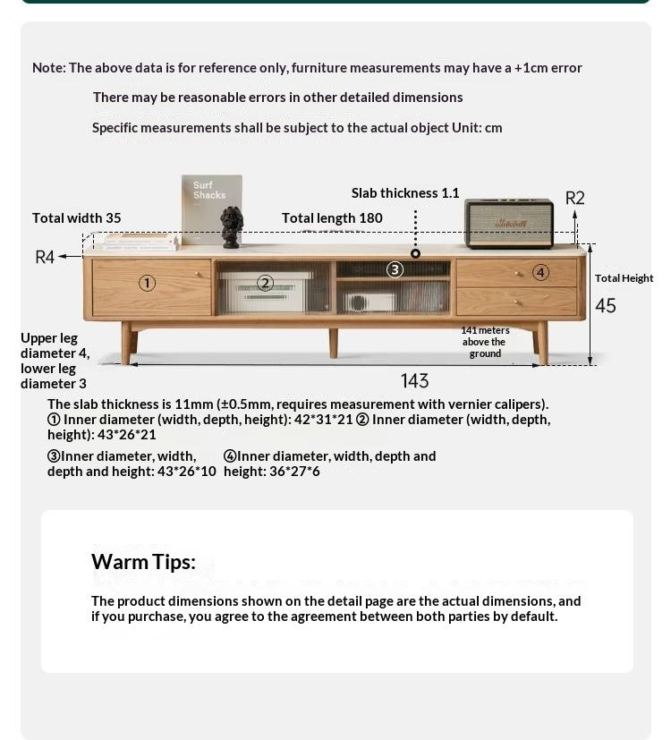 Oak, Poplar, Beech Solid Wood Sliding Door TV Stand With Rock Slab Surface.