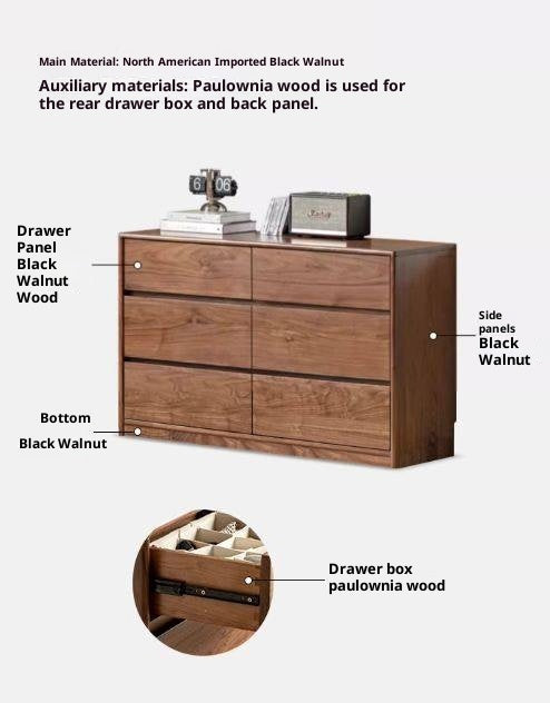 Black Walnut, South American Walnut Solid Wood Six-Drawer Chest