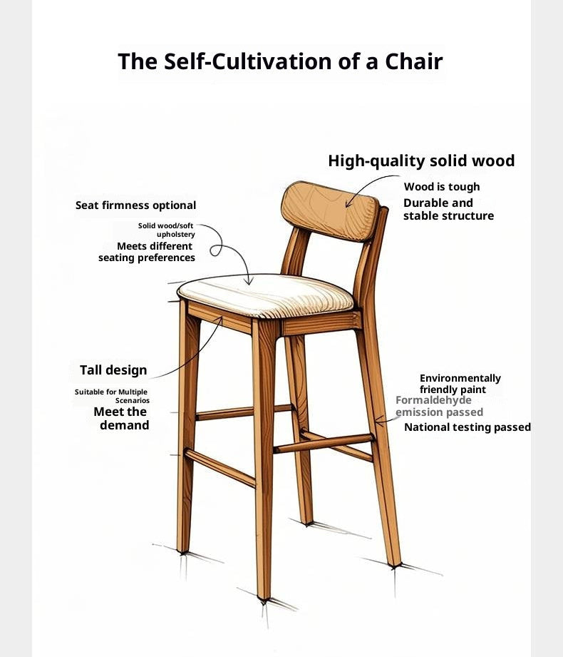 Set 3 pcs Cherry, Ash Solid Wood Modern Bar Stool