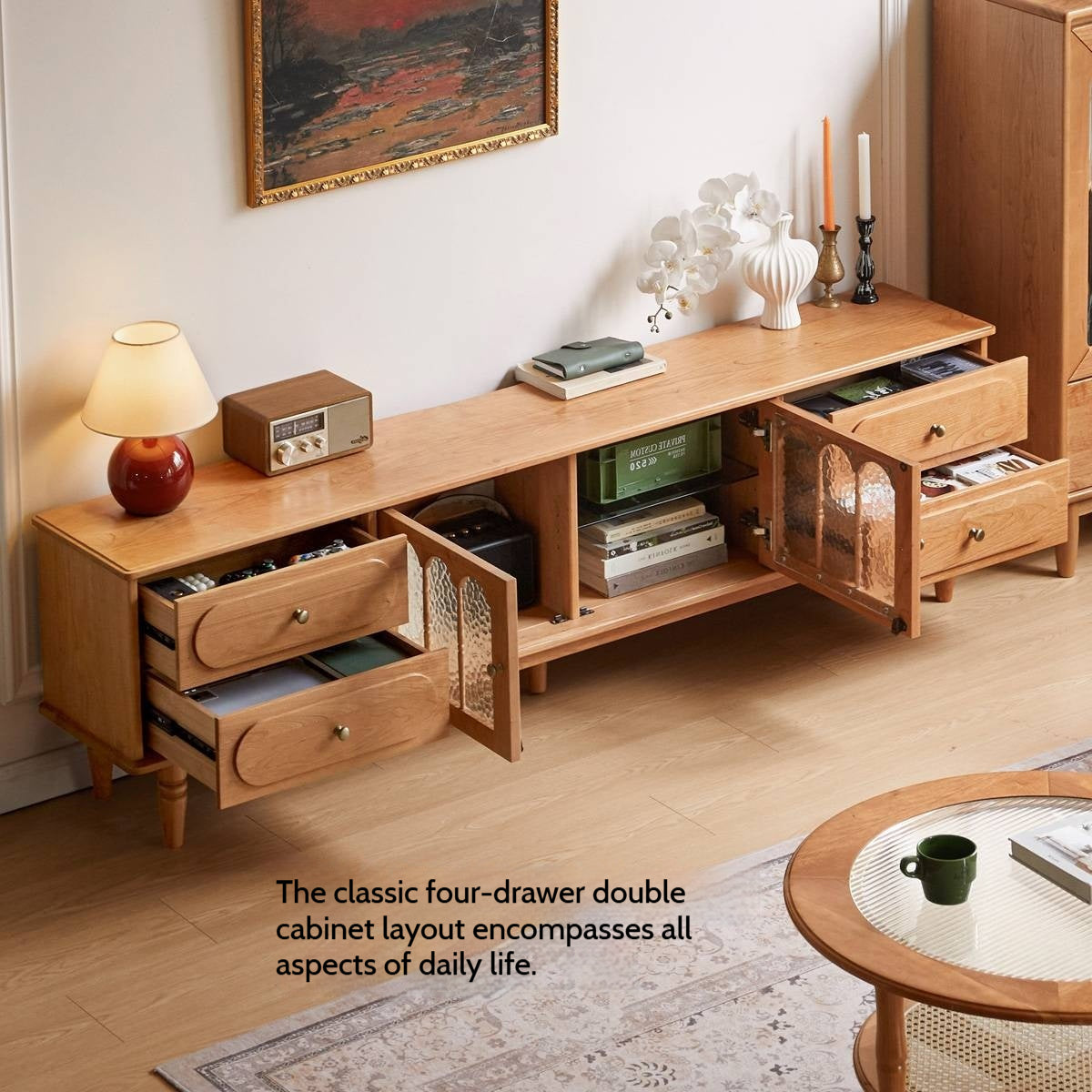 Cherry Solid Wood Style French Retro TV Stand