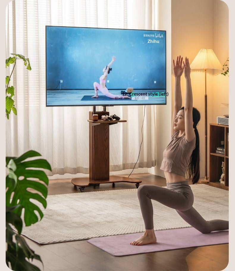 Oak Solid Wood TV Stand with Open Wall Rack and Mobile Cart Base