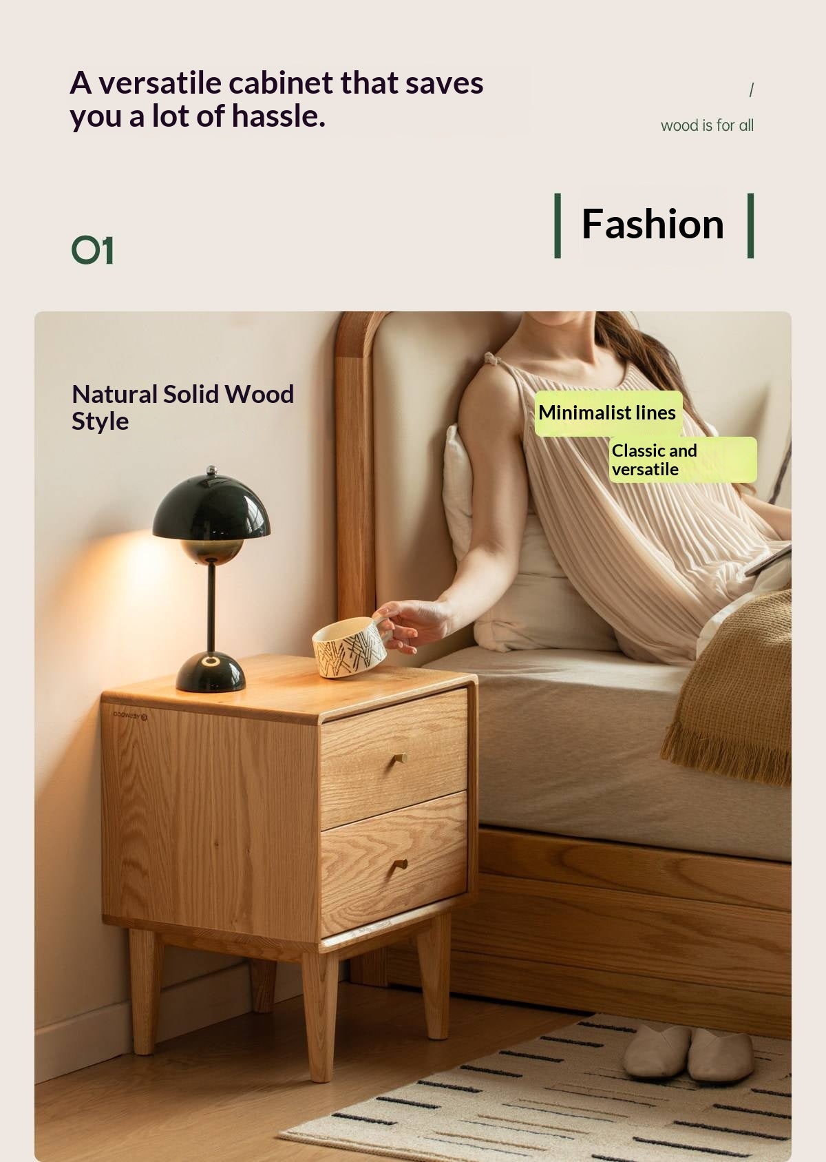 Beech, Oak, Solid RubberWood, Ash solid wood Nightstand