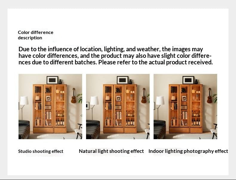 Cherry Solid Wood Bookcase with Glass Display Cabinets