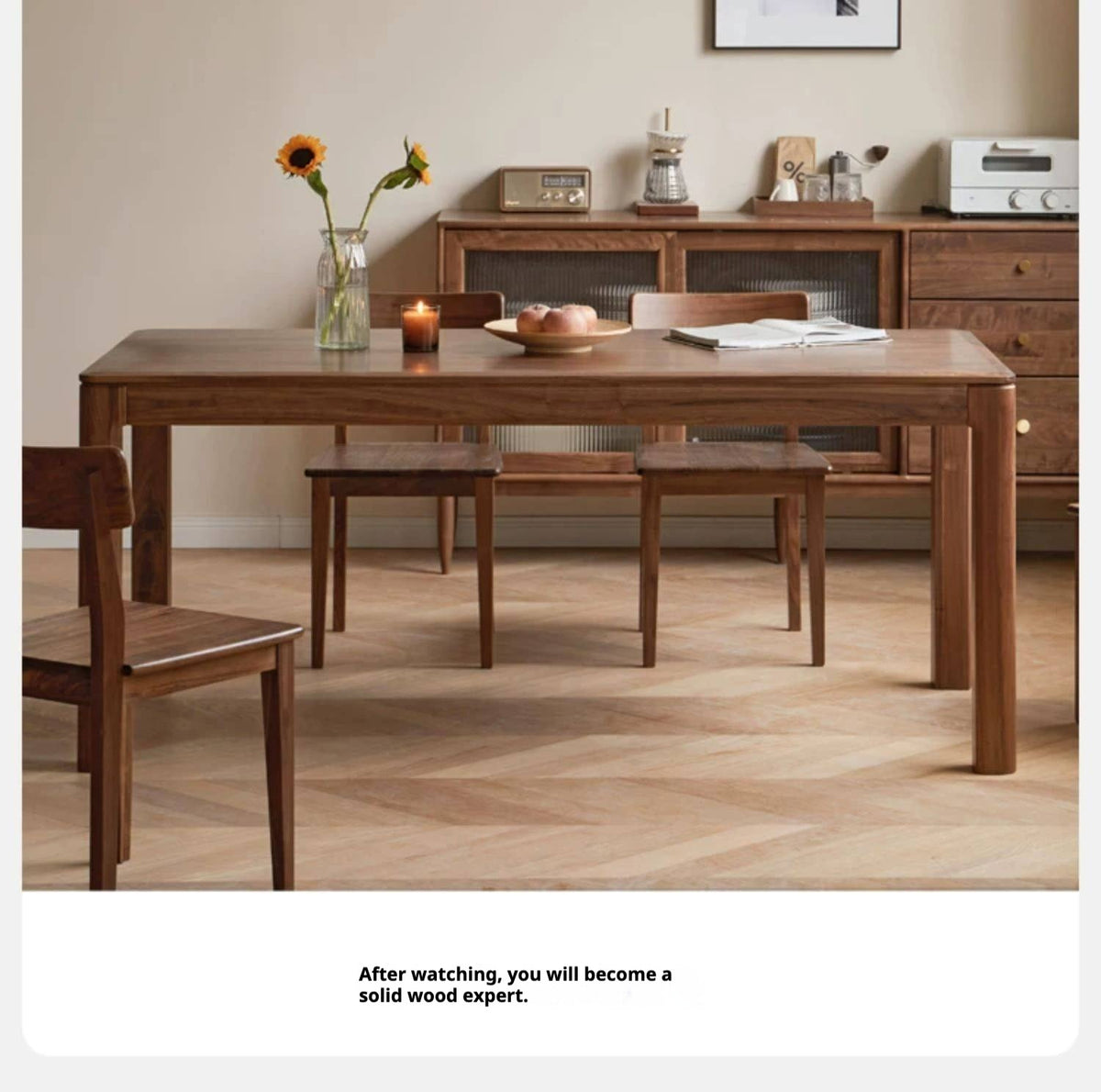Black Walnut, Ash, Red Oak, Sandalwood Solid Wood Large Dining Table