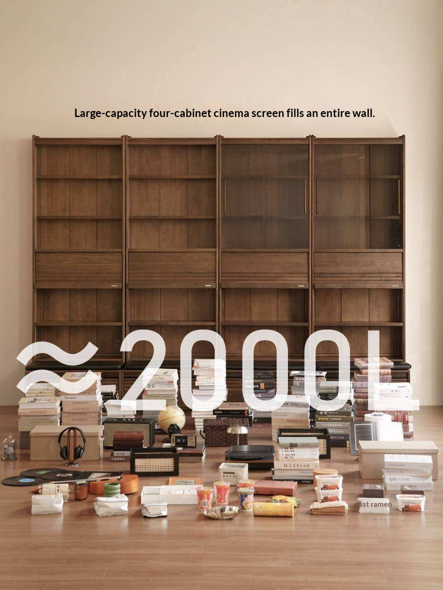 Black Walnut Solid Wood Integrated Wall Bookcase with Floor Display