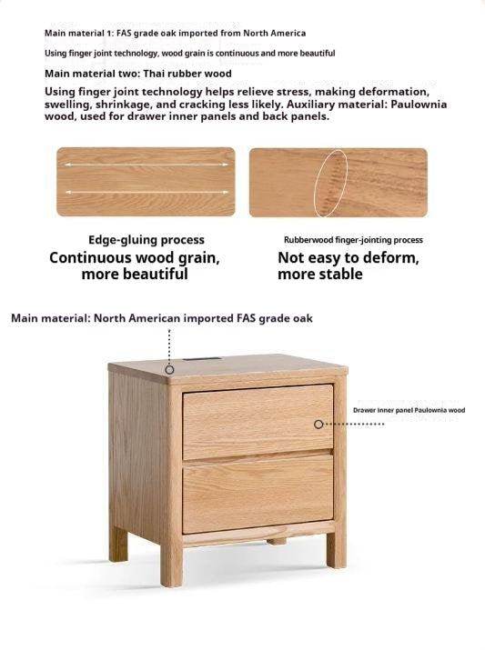 Oak Solid Wood, Solid Rubberwood Nightstand with Locker.