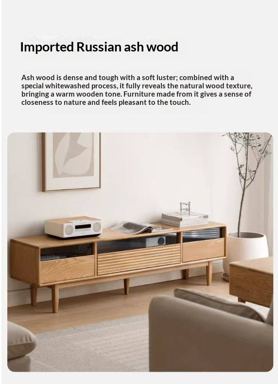 Ash Solid Wood Floor Modern Rock Board TV Cabinet.