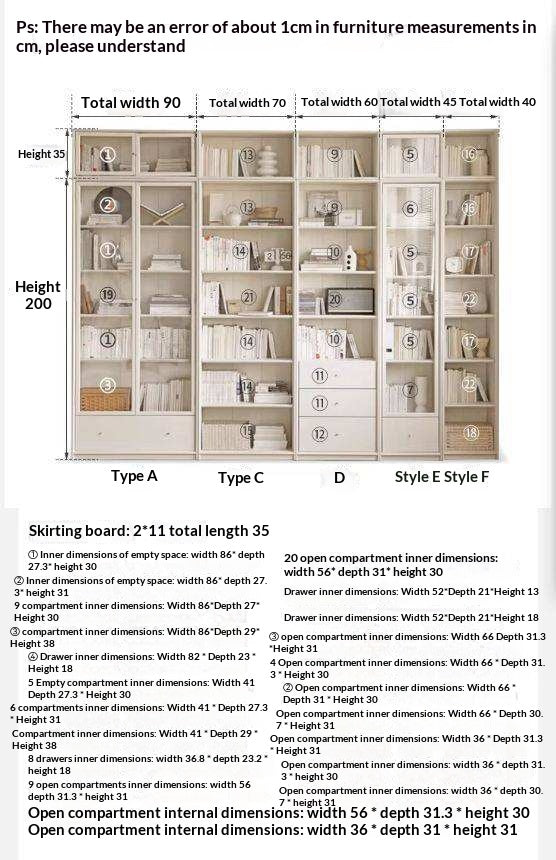 Oak Solid Wood Combination Bookcase Glass Door Floor-to-ceiling Bookshelf