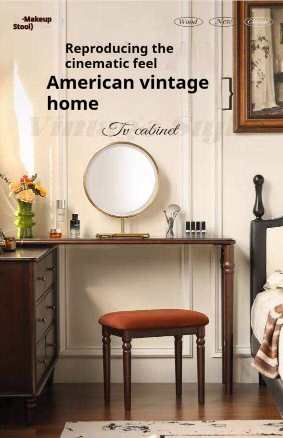 Beech Solid Wood American Retro Style Makeup Stool