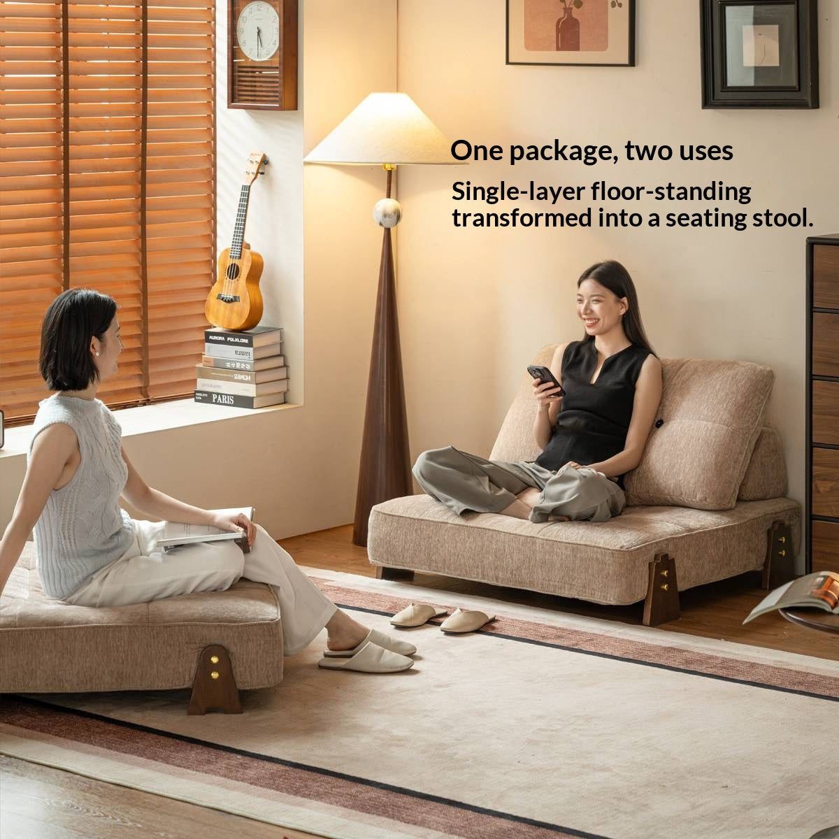 4-in-1 Convertible Ottoman Sofa Bed with Tufted Cushion