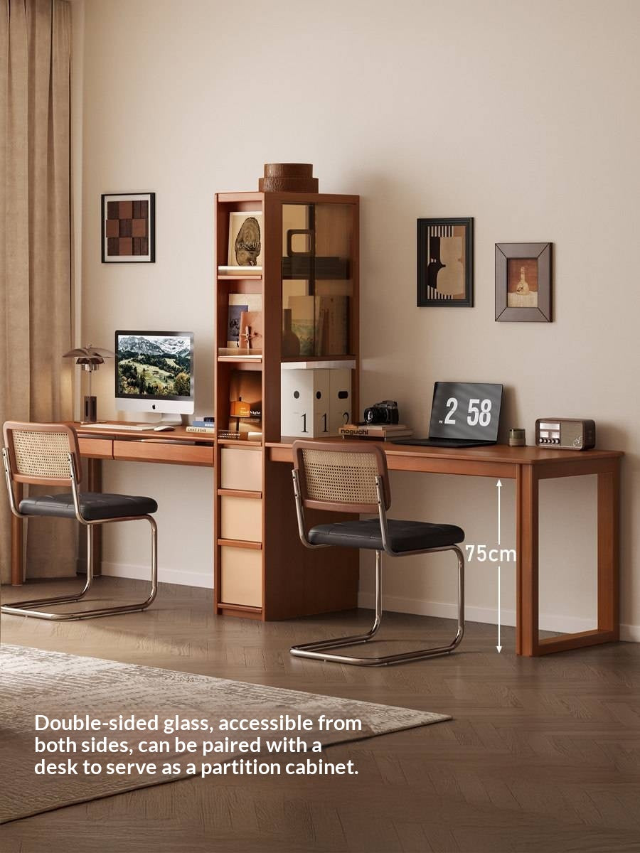 Poplar Solid Wood Retro Style Multifuntional Desk with Integrated Bookshelf