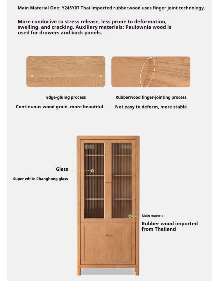 Solid Rubberwood Bookcase with Storage and Display Shelves