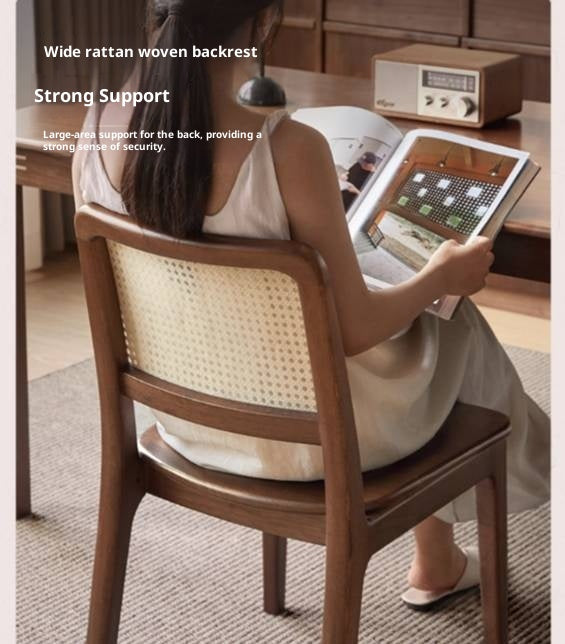 Set 4 pcs Black Walnut, Oak, Beech, Sandalwood Solid Wood Retro Rattan Chair