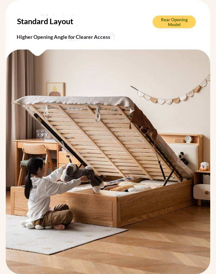 Oak Solid Wod Multifunctional Storage Bed with LED Light