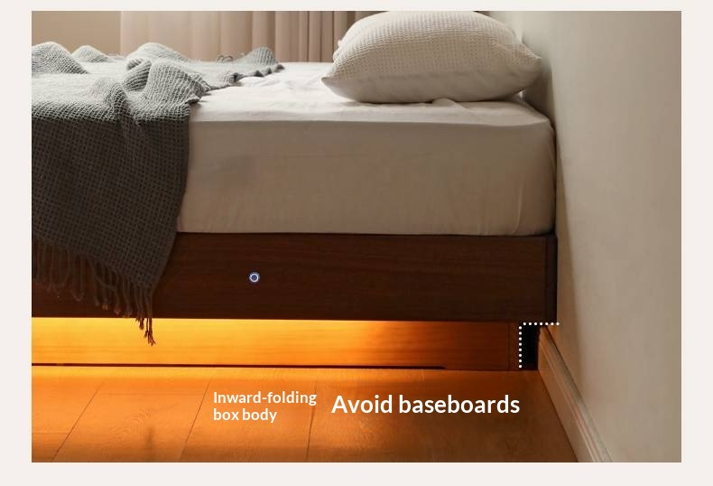 Black Walnut Solid Wood Platform Box Bed, Headboard-Free Bed Night Light Suspended Bed