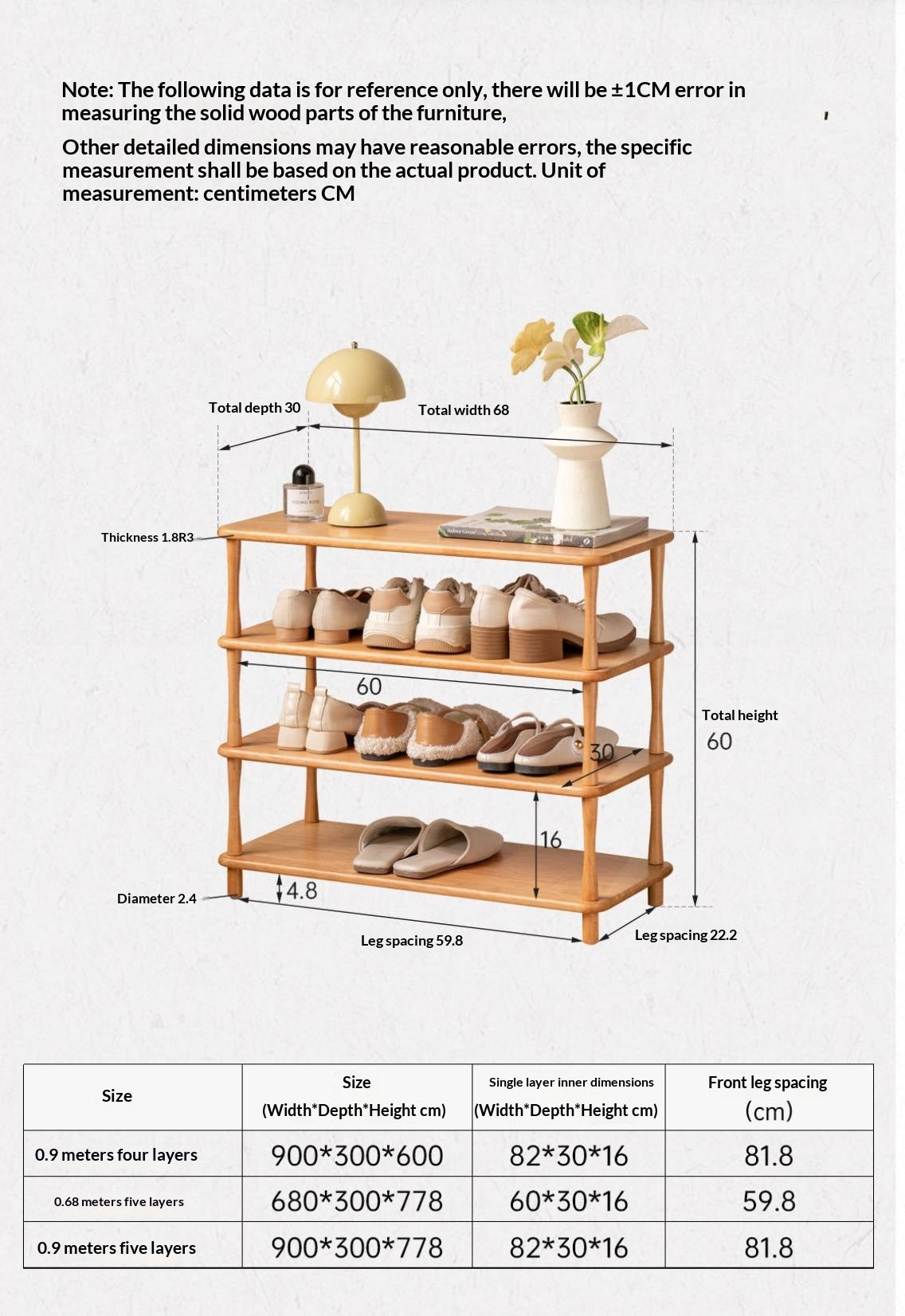 Rubberwood Solid Wood Shoe Rack Multi Layer Storage Organizer