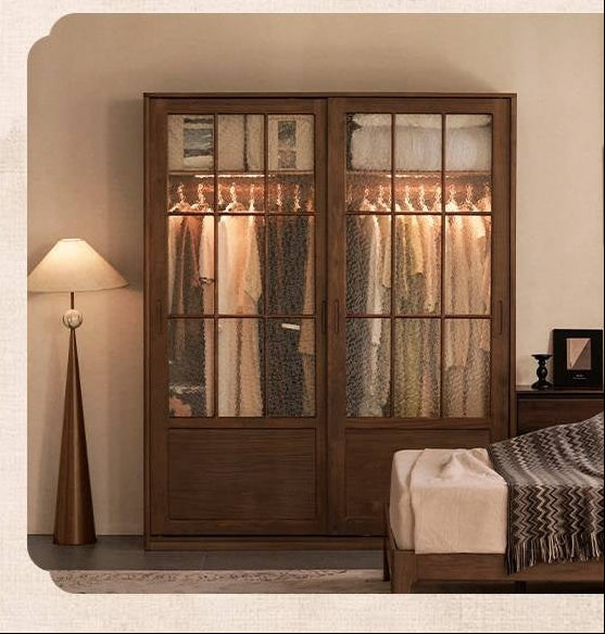 Black Walnut Solid Wood Wardrobe with Aesthetic Design