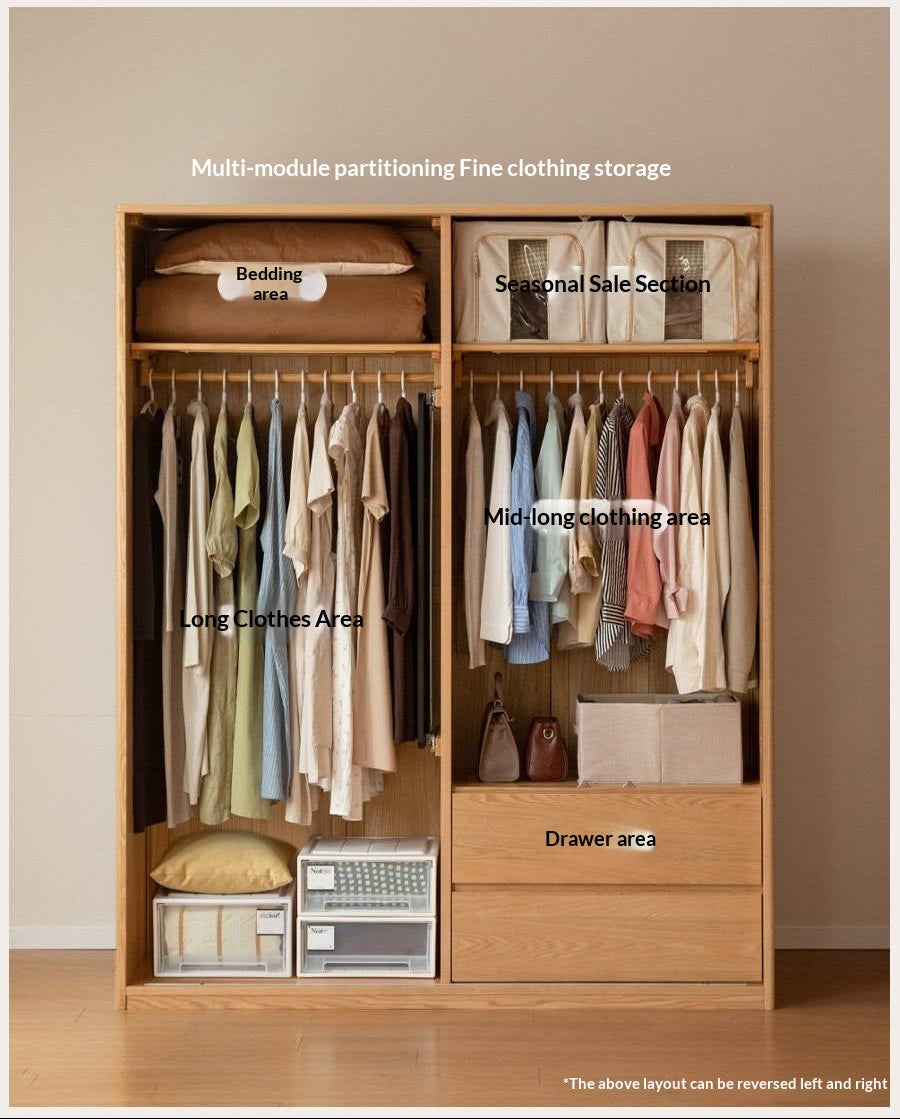Oak Solid Wood Modern Storage Wardrobe with Casual Style