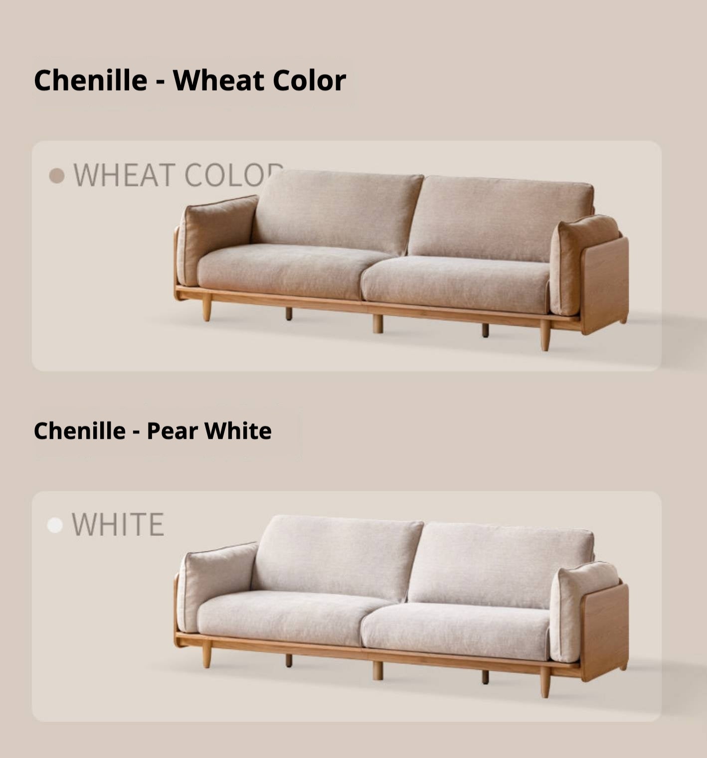 Oak, Ash Solid Wood Sofa with Exposed Wide Arms, High-Back, Genuine leather -fabric
