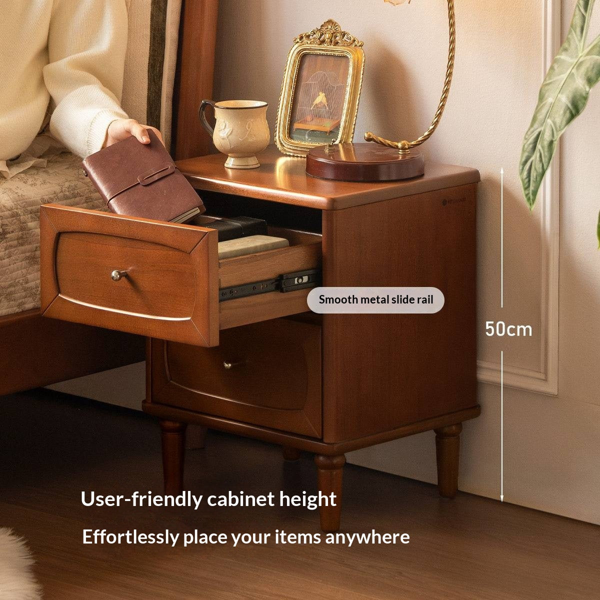 Black Walnut, Poplar Solid Wood French Retro Style Nightstand