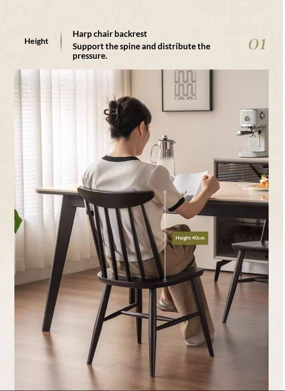 4 pcs -Solid RubberWood Windsor Dining Chair, Modern Spindle Back Chair, Scandinavian Farmhouse Style Kitchen