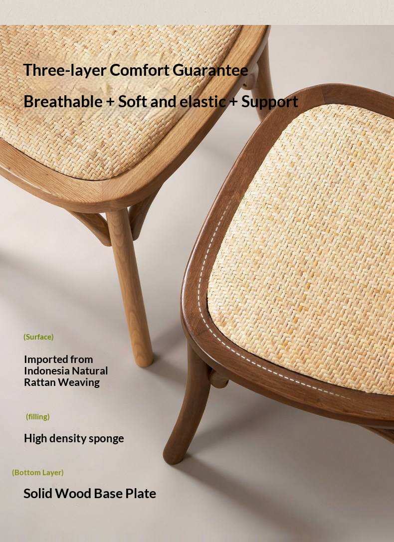 4 pcs -Oak Solid Wood Cane Back Dining Chair, Woven Rattan Side Chair