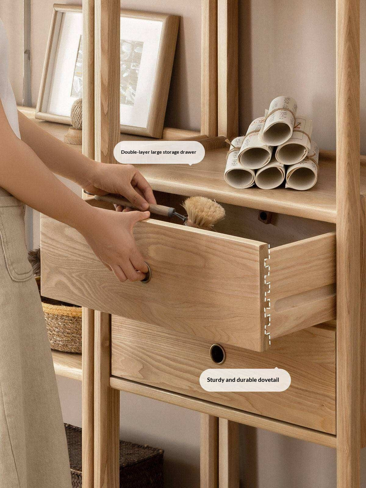 Ash Solid Wood Bookshelf Combined Bookcase Display Cabinet Wall Shelf