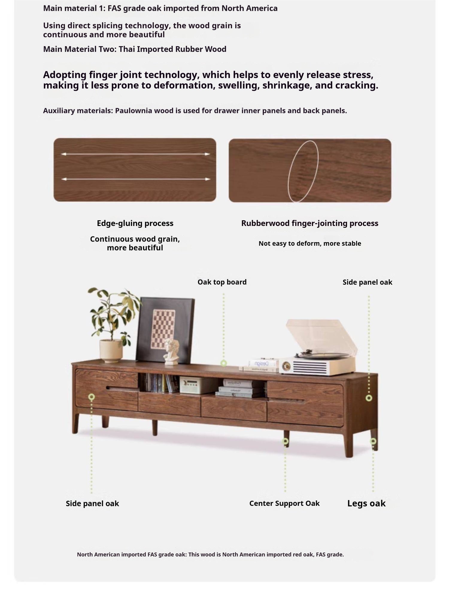 Oak, Solid Rubberwood Nordic Floor TV Cabinet.