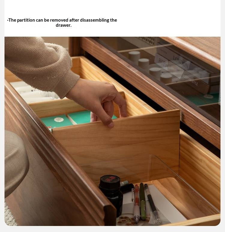 Black Walnut, Oak Solid Wood TV Cabinet LED Light Floor Cabinet.