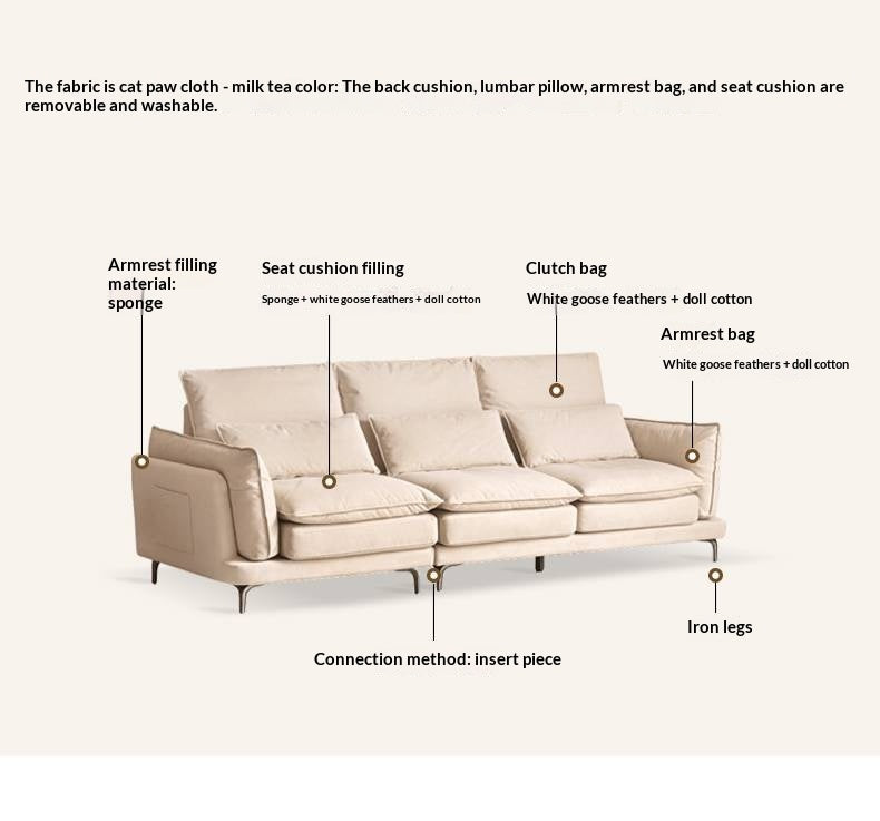 High-Back Modern Fabric Sofa with Scratch-Resistant Upholstery