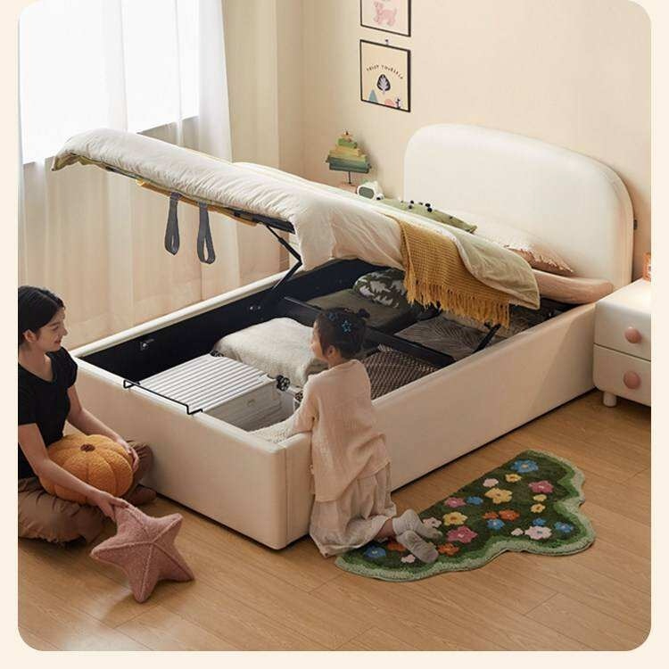 Kids Upholstered Storage Bed with Rounded Headboard and Gas Lift