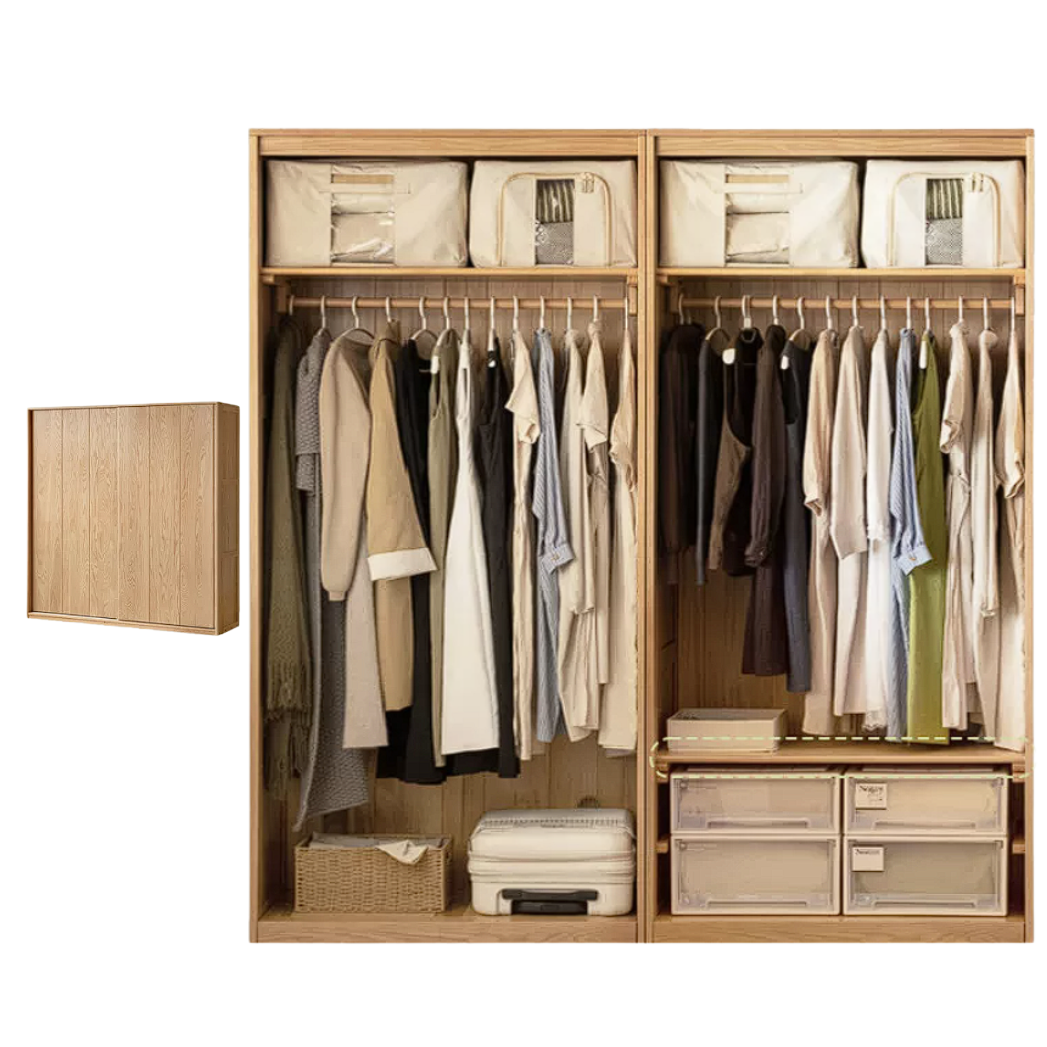 Oak, Ash Solid Wood Wardrobe With Sliding Doors
