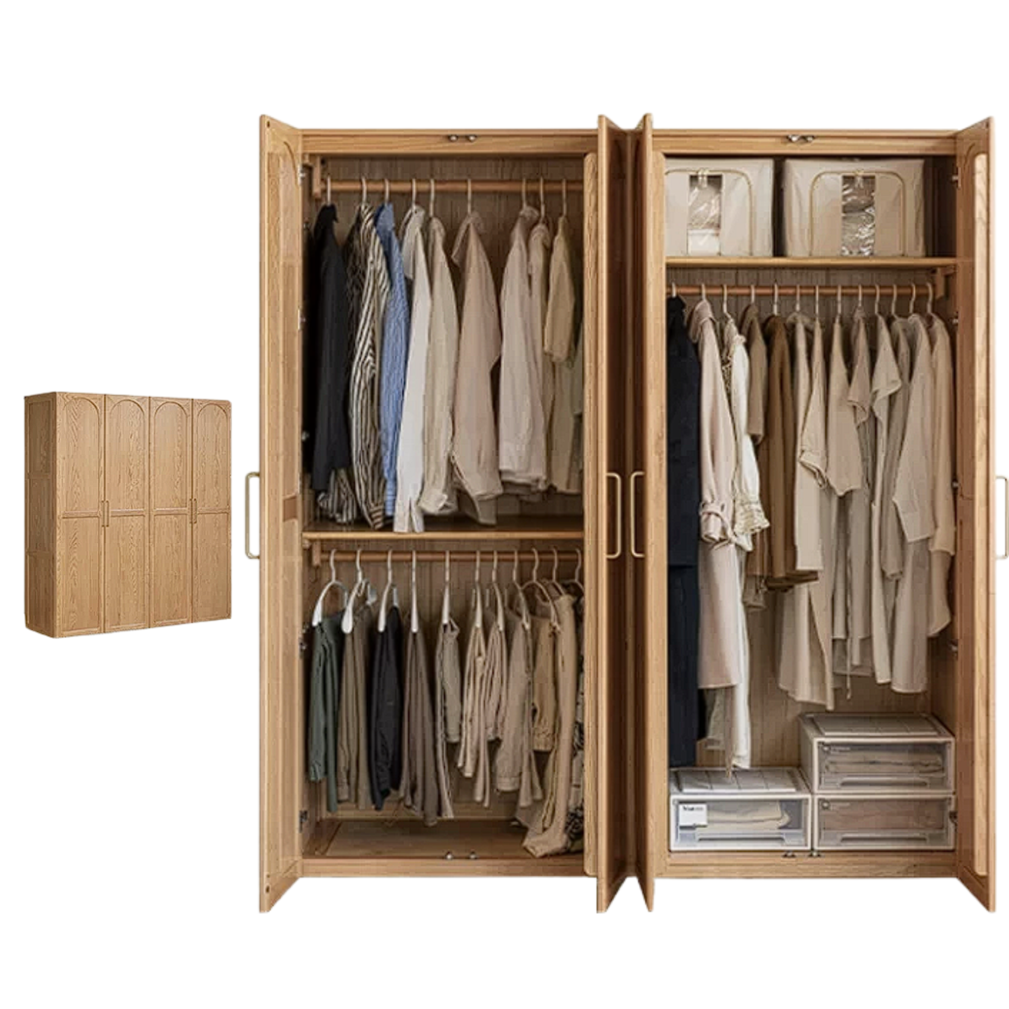Oak Solid Wood Rattan Door Floor Wardrobe