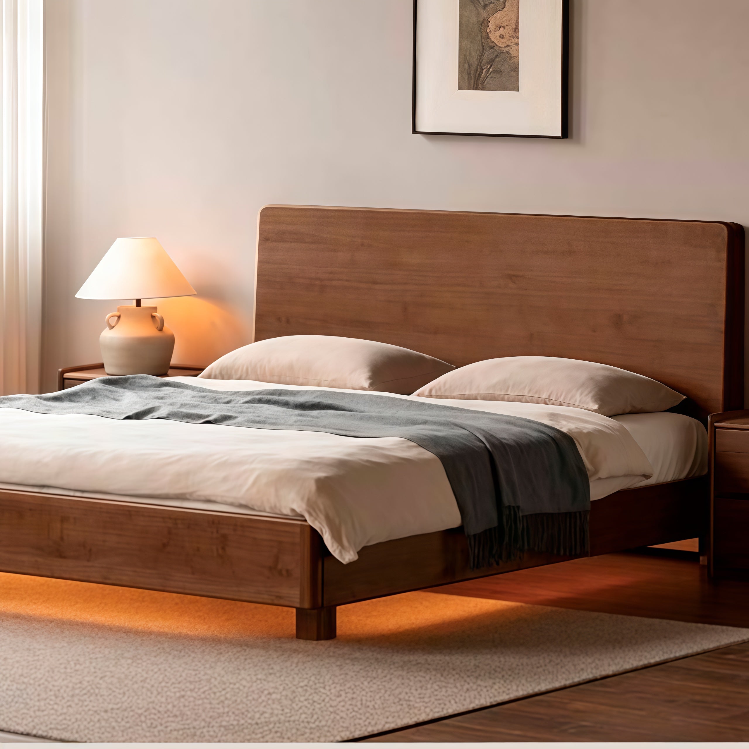 Black Walnut Solid Wood Italian Light Luxury Luminous Bed