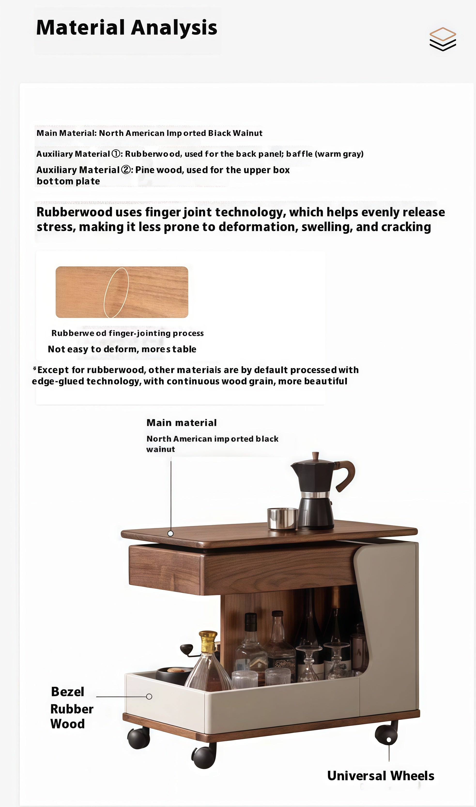 Black Walnut Solid Wood Liftable Rotating Mobile Side Table