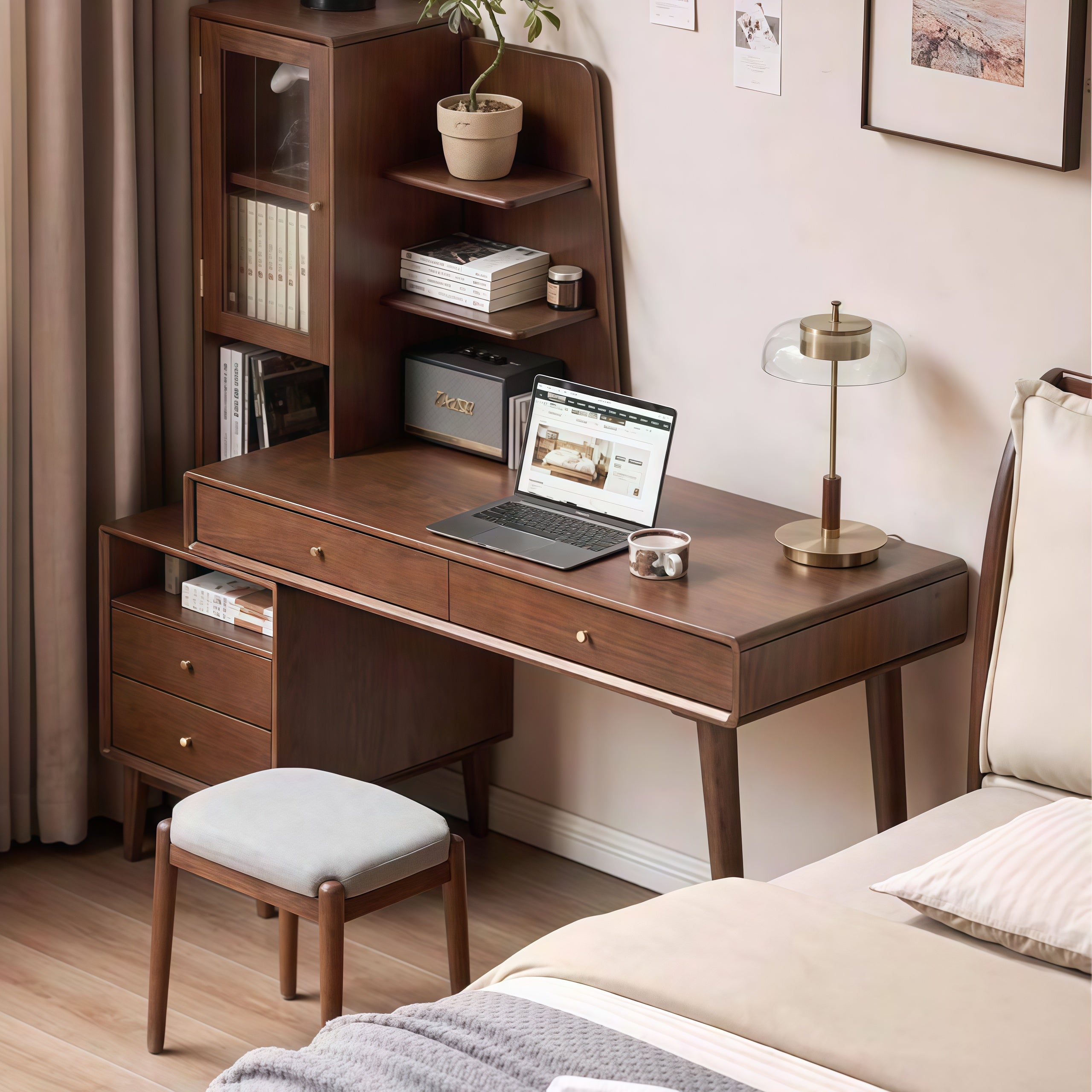 Oak Solid Wood Retractable Computer Desk