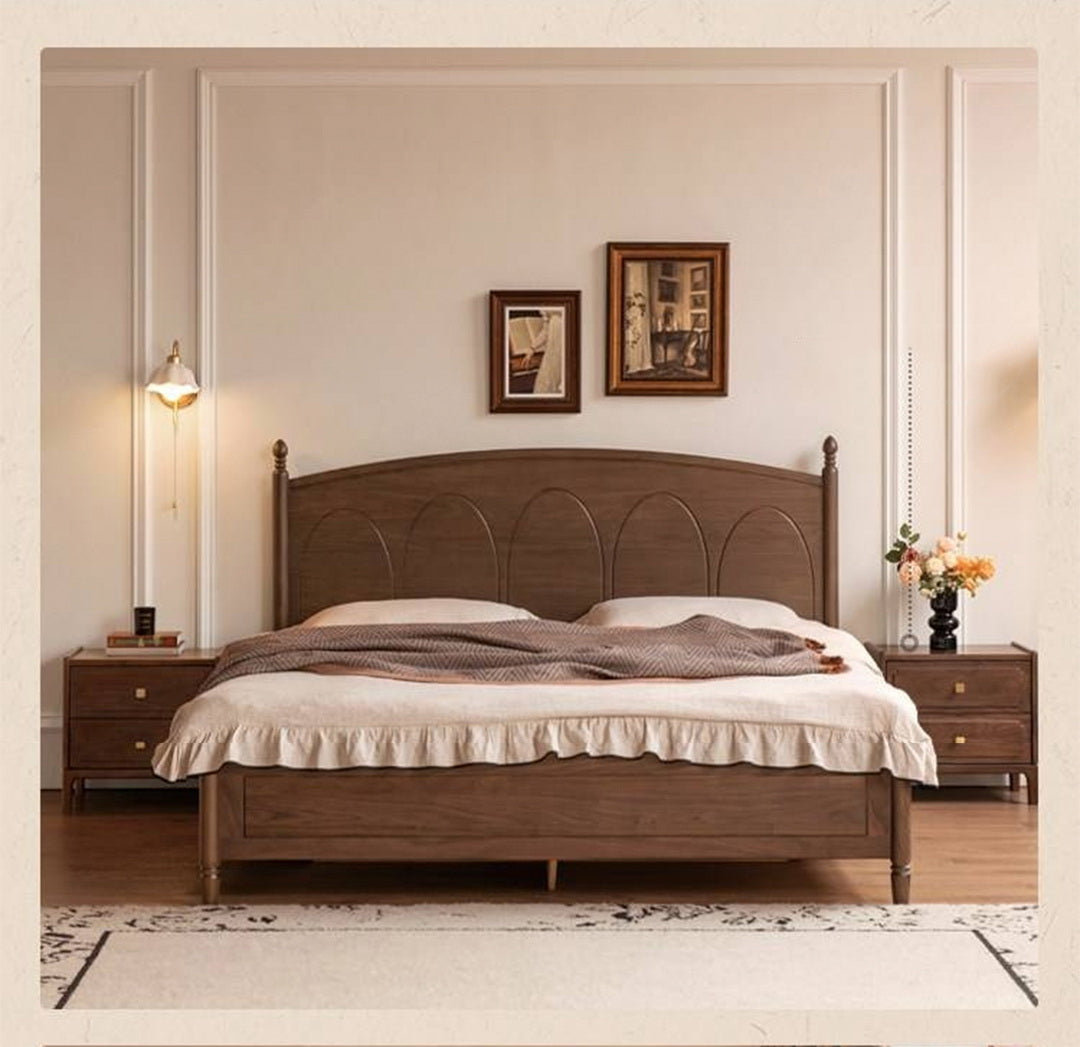 Black Walnut Solid Wood Box Bed — French Retro Style