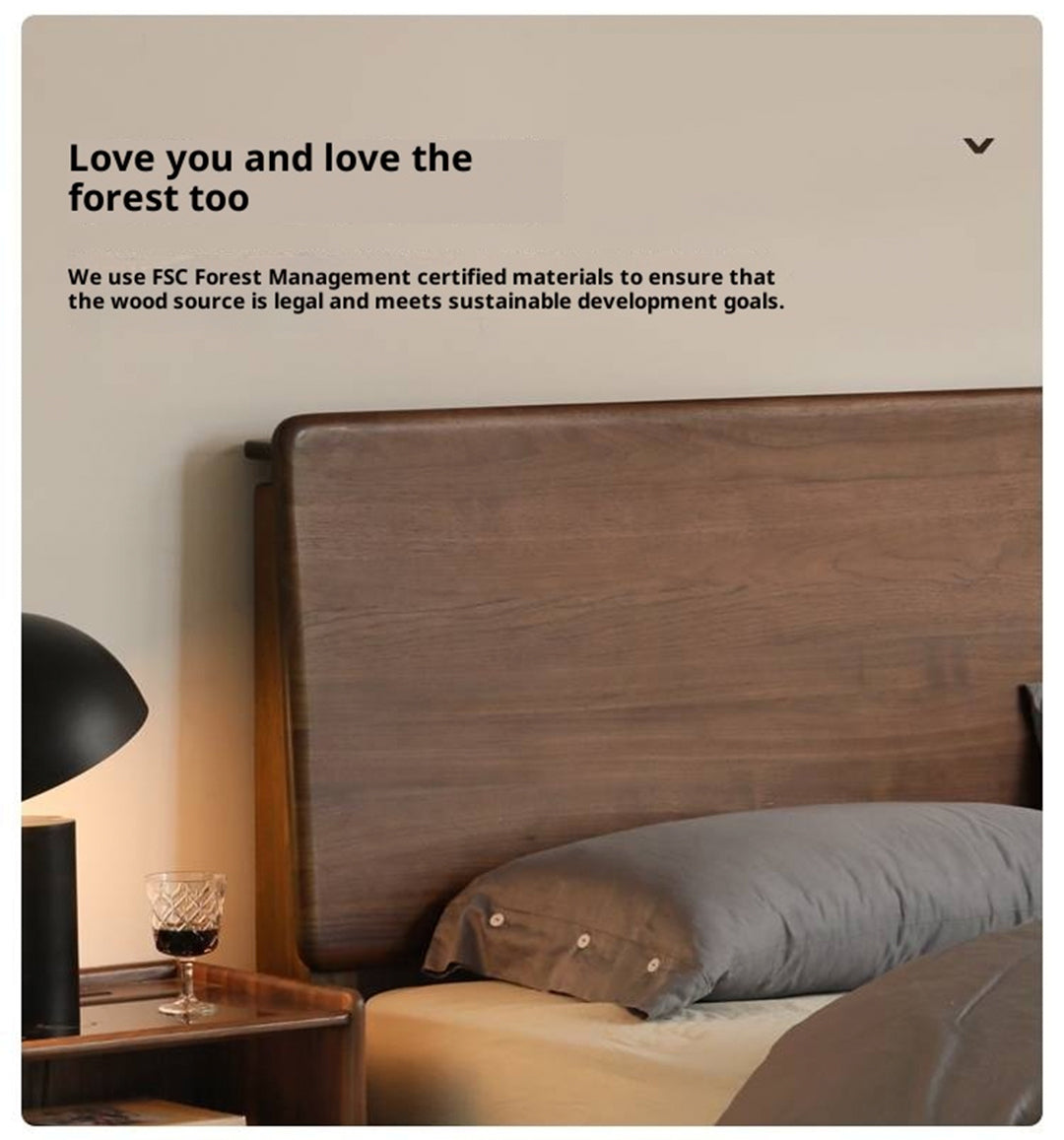 Black Walnut, Teak Solid Wood Bed with High Headboard