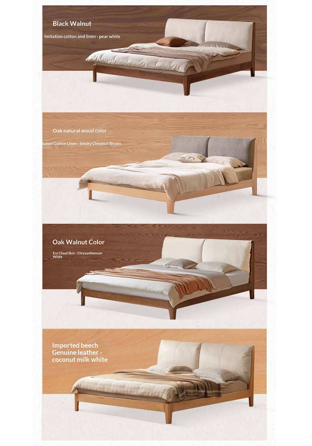 Rubberwood Solid Wood Genuine leather, Fabrics Simple Soft Double Bed