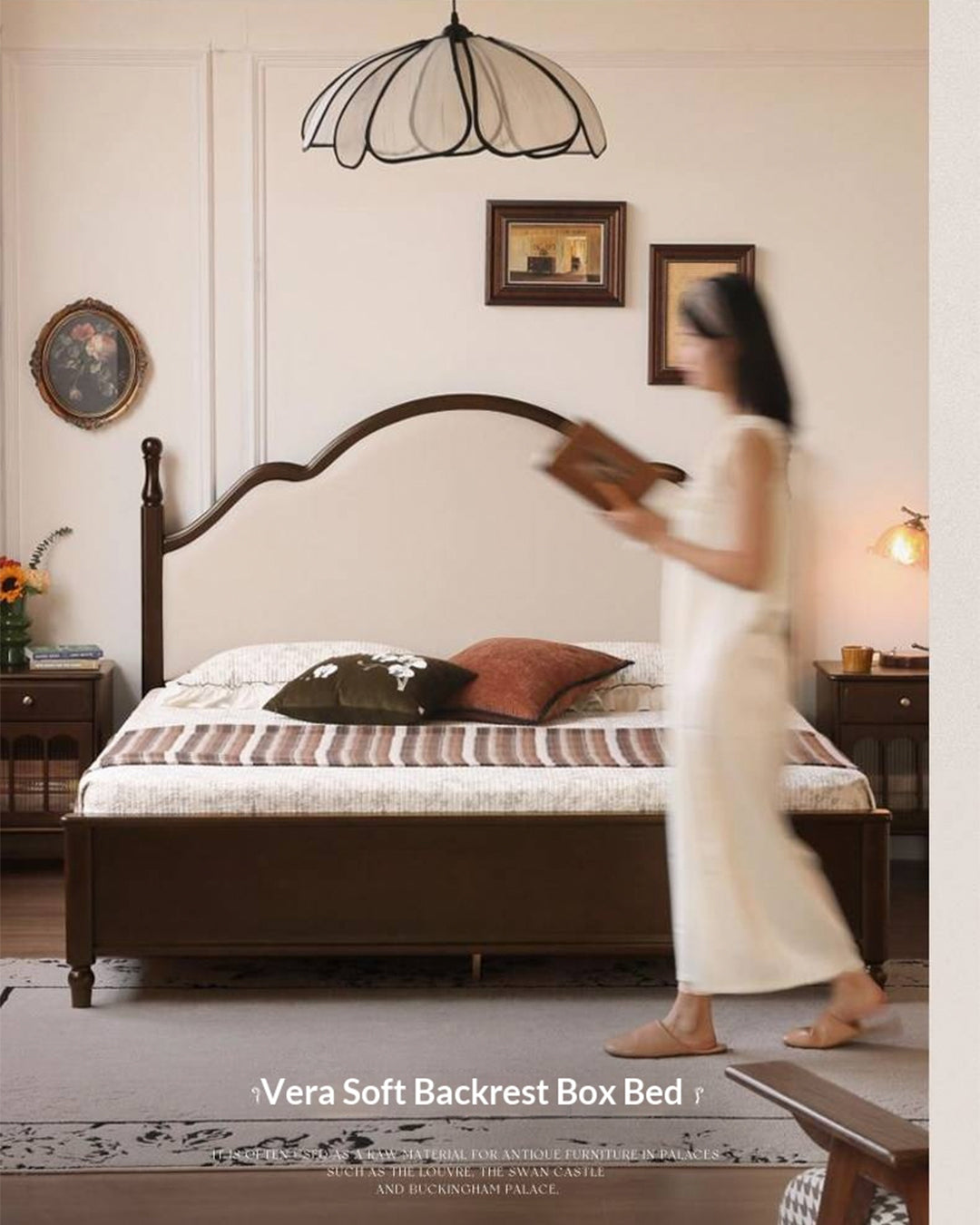 Poplar Solid Wood Box Bed — American Style Vintage with Soft Backrest