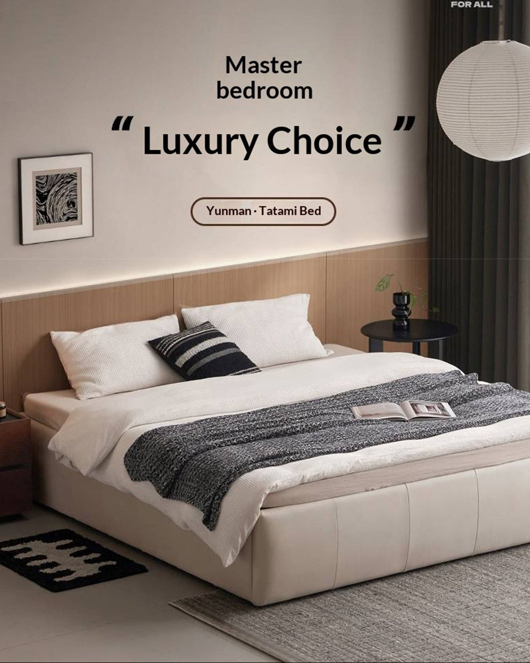 Genuine Leather Luxury Platform Box Bed, Headboard-Free Bed