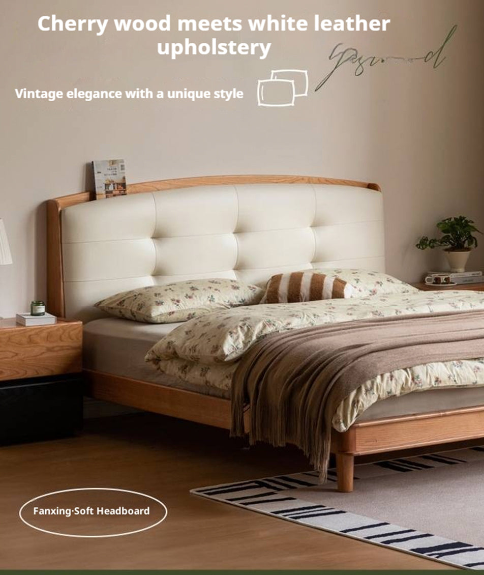 Cherry, Pine, Beech Solid Wood Bed Retro Vintage